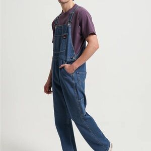 Levi's Blue Denim Relaxed Overalls with Purple Tee